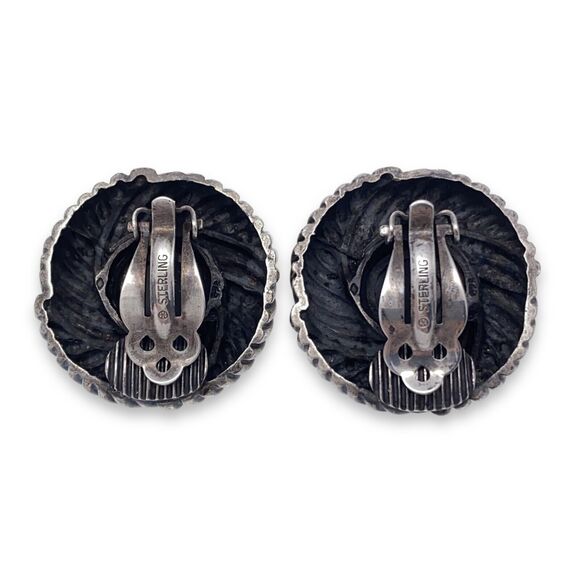 Heavy 31.6g Vintage Sterling Silver 925 Gold Tone Red Garnet Clip On Earrings - Picture 3 of 8